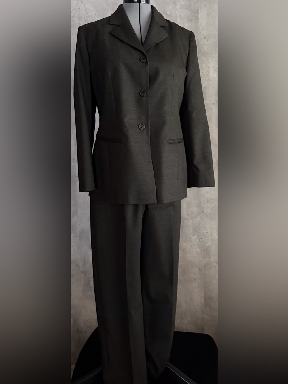 Petite Sophisticate Vintage Wool Pant Suit Set Gray 12P Career Professional 90s